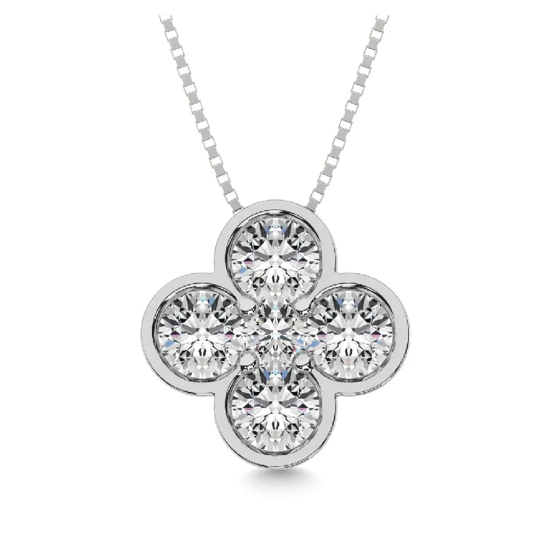 Women’s stylish necklace-Diamond 1 ct tw Flower Pendant in 14K White Gold