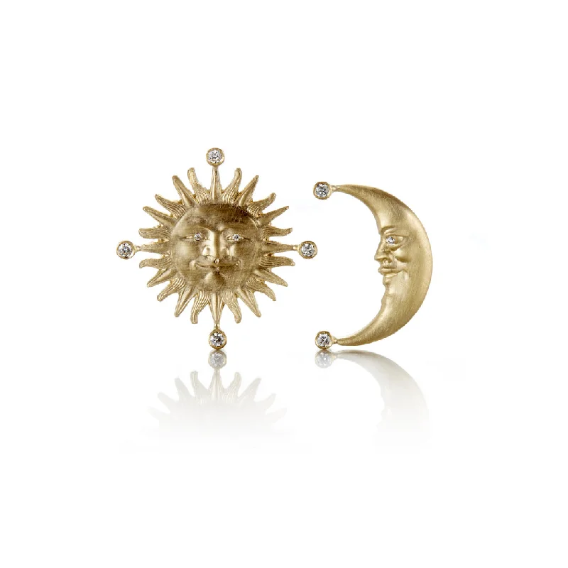 Women’s silver hoop earrings-Sunface & Crescent Moon Earrings