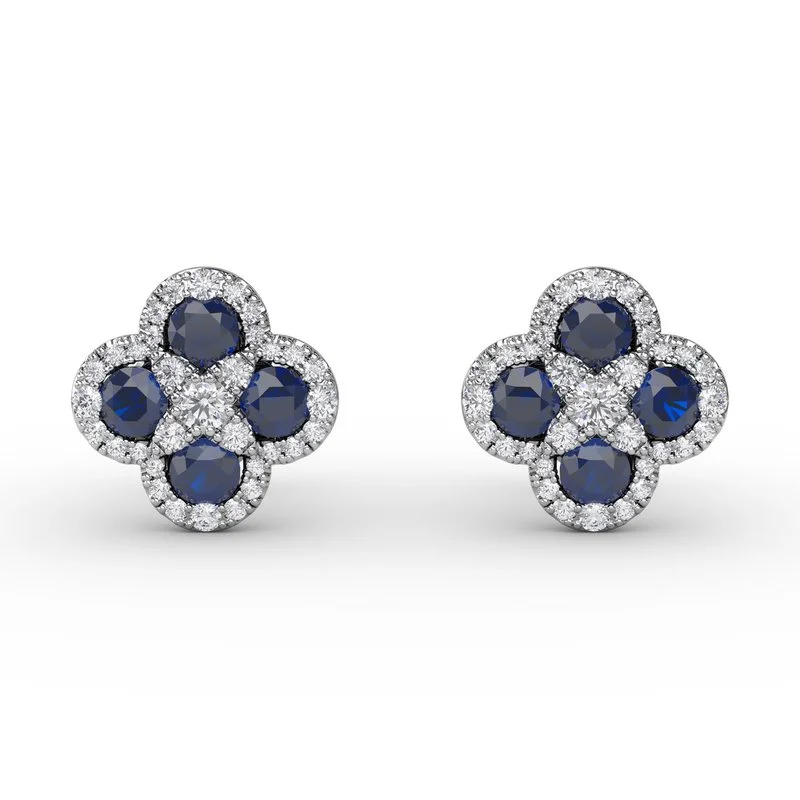 Women’s three-stone engagement ring-Endless Bliss Sapphire and Diamond Cluster Studs ER1643S