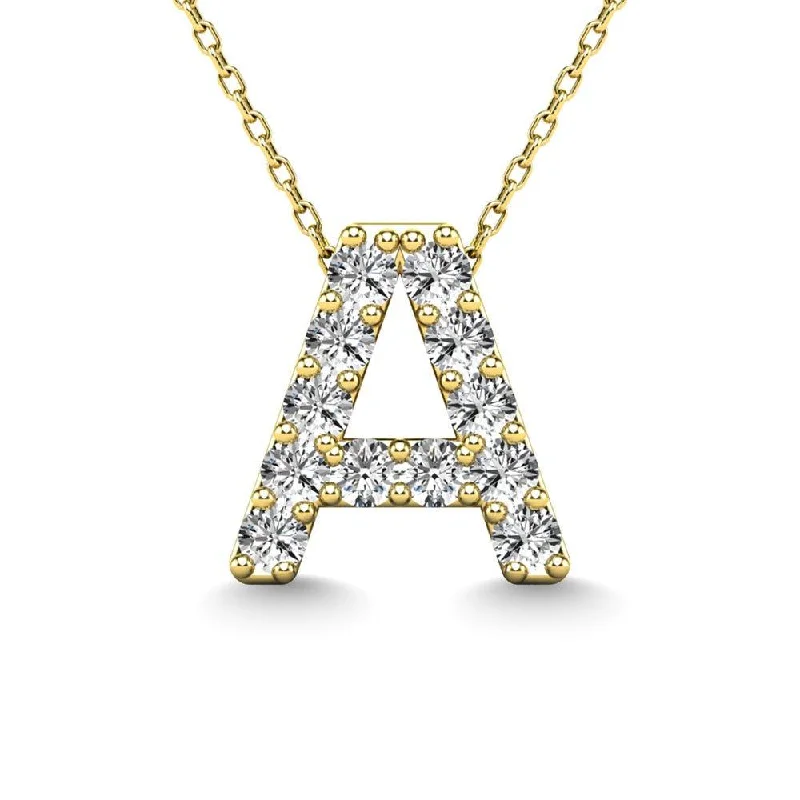 Women’s cubic zirconia necklace-Diamond 1/8 Ct.Tw. Letter A Pendant in 14K Yellow Gold"