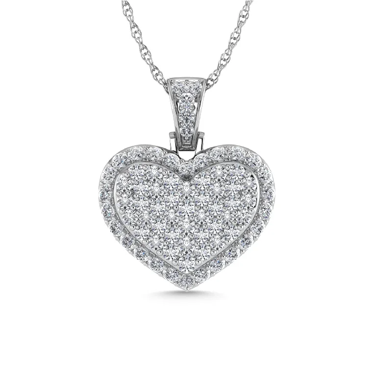 Women’s double chain necklace-Diamond 3 Ct.Tw. Cluster Heart Pendant in 10K White Gold