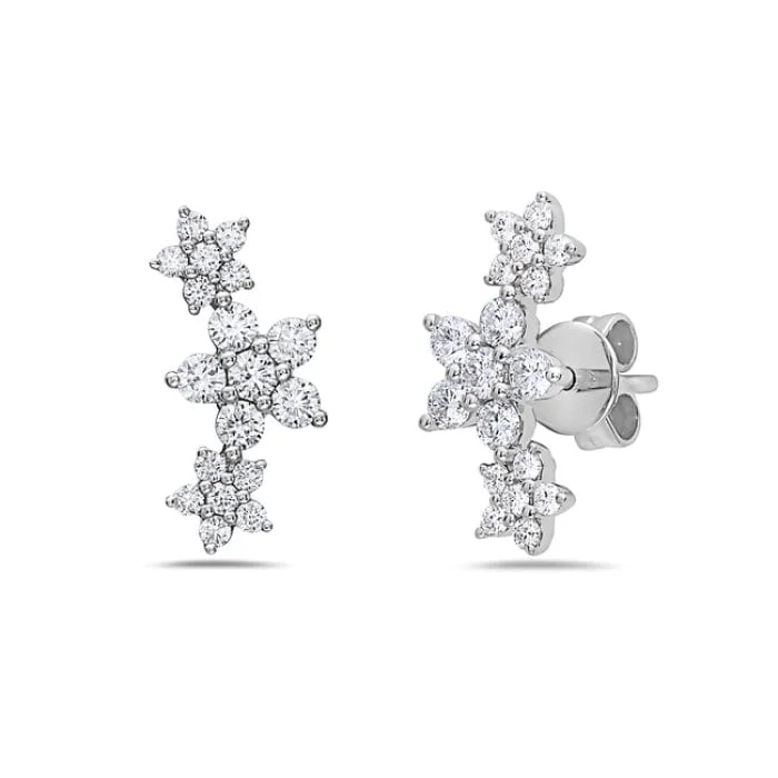 Women’s round earrings-14K White Gold Diamond Star Ear Climber Earrings