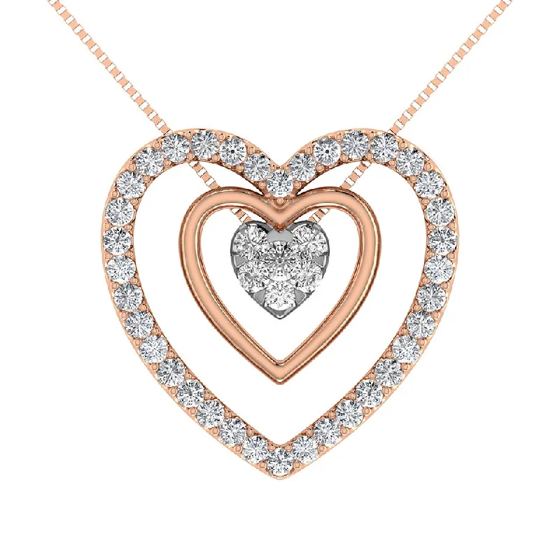 Women’s luxury pendant necklace-10K Rose Gold 1/2 Ct.Tw. Diamond Double Heart Pendant