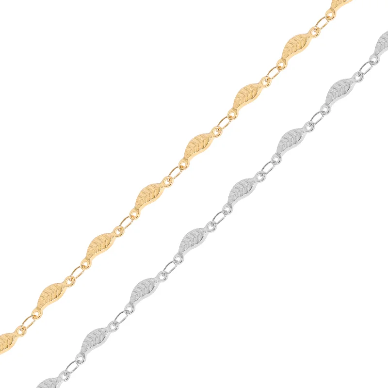 Women’s engraved bar necklace-18K Gold PVD Stainless Steel Leaf Chain - By The Foot / SPL1020