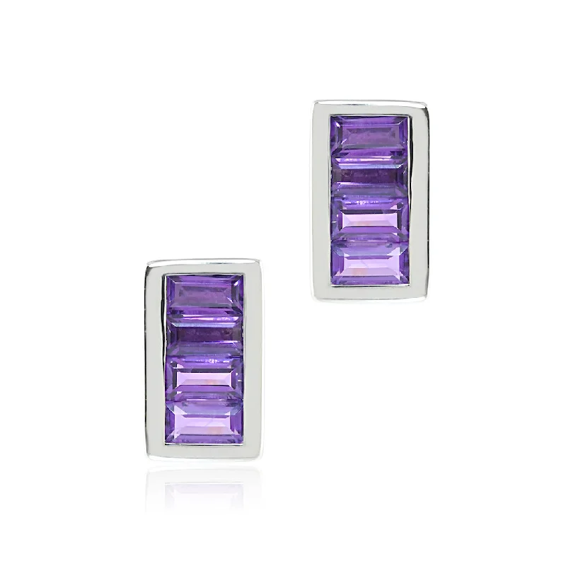 Women’s dazzling diamond earrings-Channel-Set Earrings in Amethyst