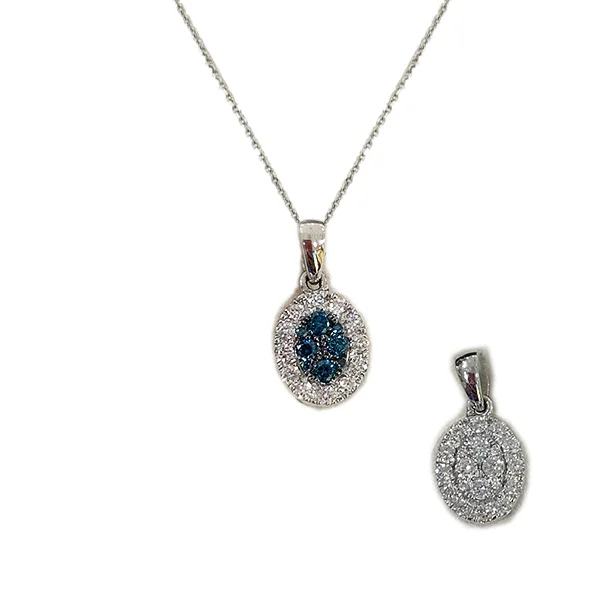 Women’s beaded necklace-14k White Gold Blue Diamond Pendant