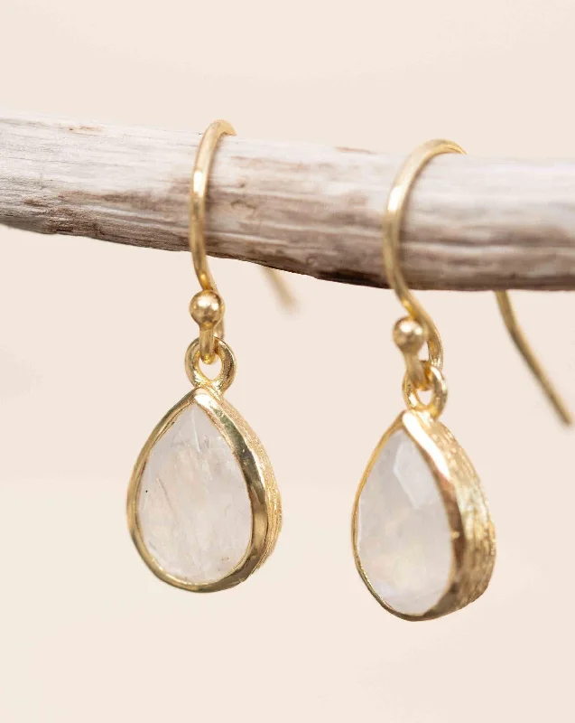 Women’s large earrings-Moonstone Tear Drop Earrings ~ Gold Plated ~ ME188