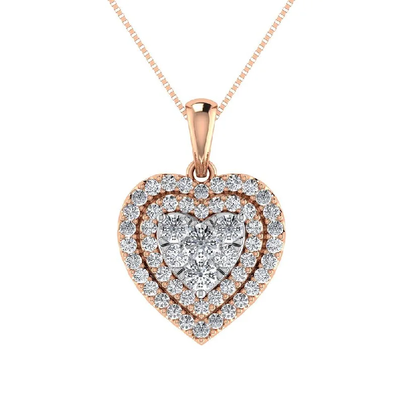 Women’s chic necklace-Diamond 3/4 Ct.Tw. Heart Pendant in 10K Rose Gold