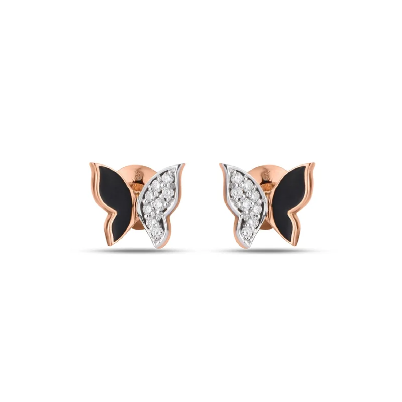 Women’s luxe earrings-Enamel Butterfly Charm Diamond Stud Earrings