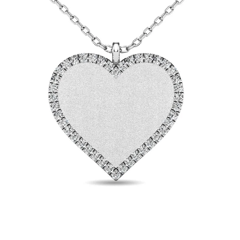 Women’s gemstone chain necklace-Diamond 1/8 ct tw Heart Disc Matt Finish Pendant in 10K White Gold