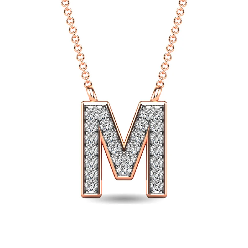 Women’s silver chain necklace-Diamond 1/20 Ct.Tw. Letter M Pendant in 10K Rose Gold""