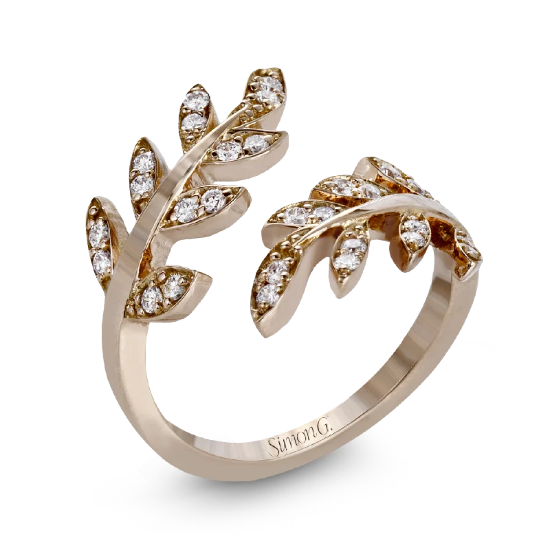 Women’s moissanite engagement ring-Fallen Leaves Right Hand Ring In 18k Gold With Diamonds LP2309-A