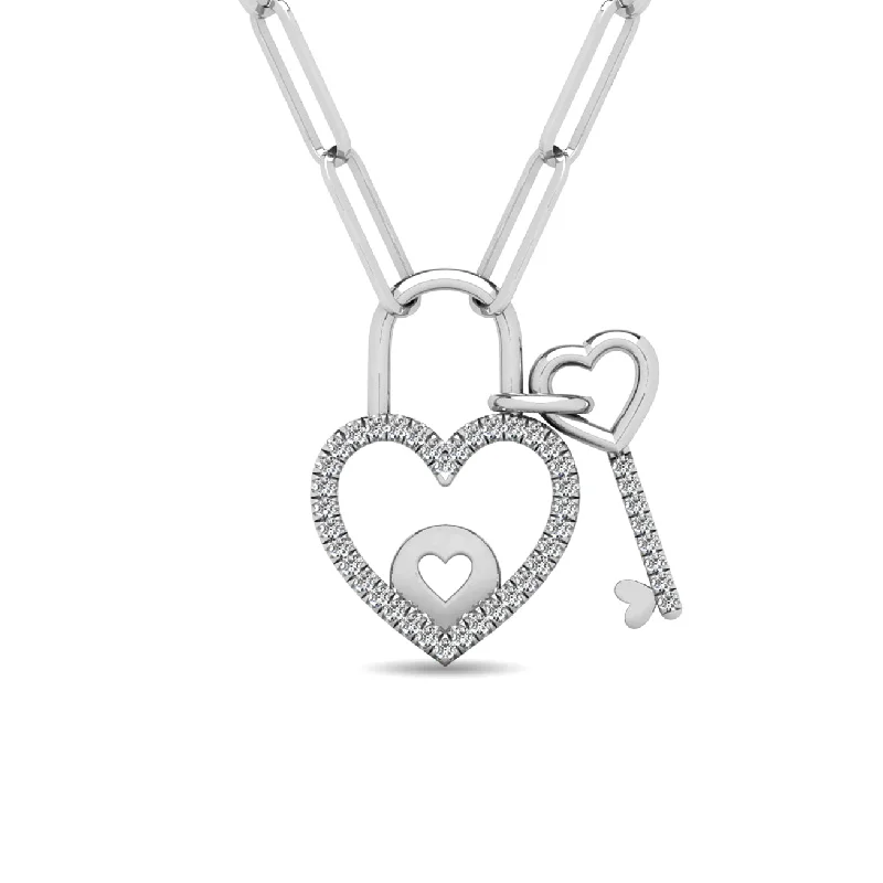 Women’s diamond chain necklace-Diamond 1/6 Ct.Tw. Lock and Key Pendant in 10K White Gold