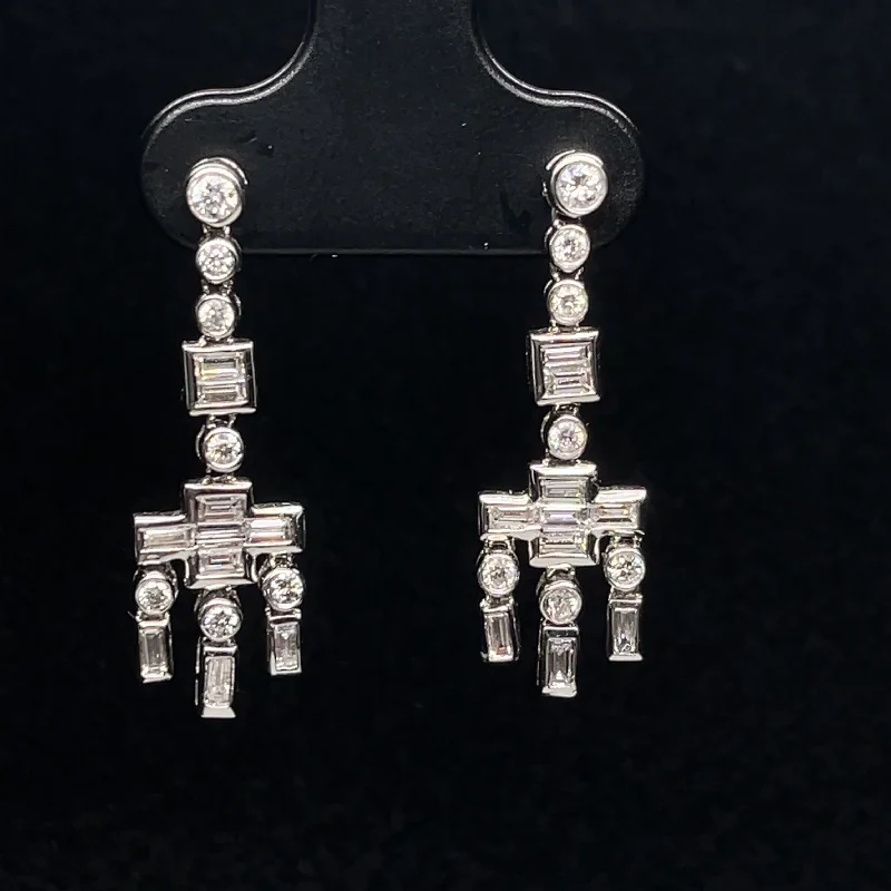 Women’s designer earrings-Diamond Modern Chandelier Earrings in 18k White Gold - (#77-ERDIA105607)