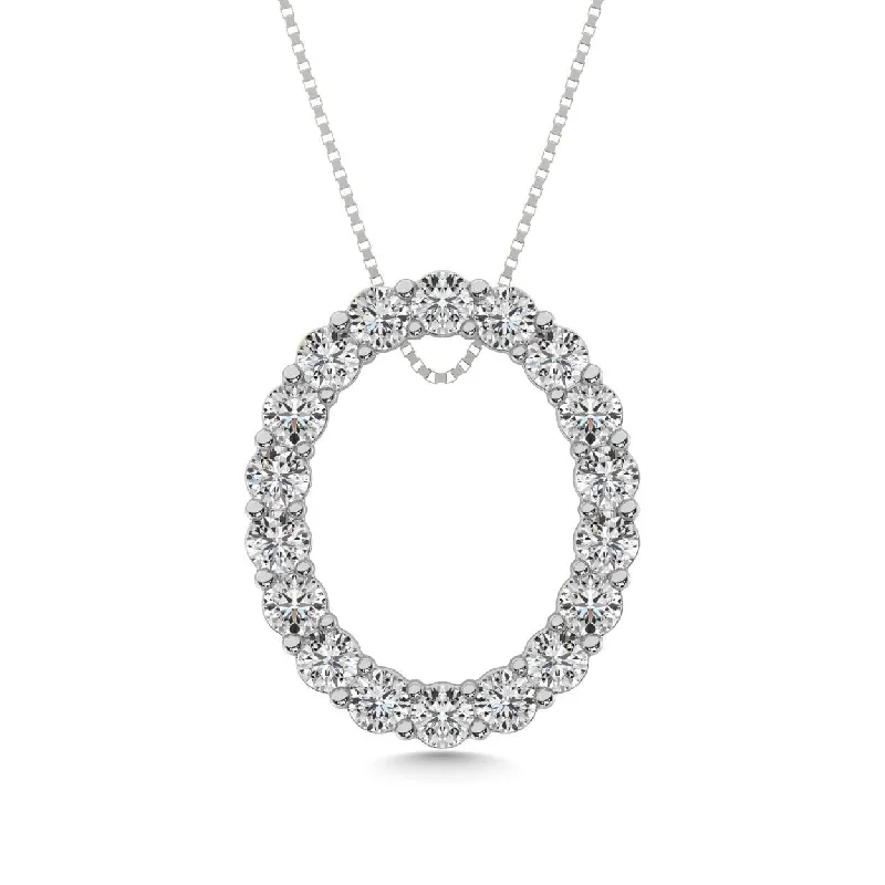 Women’s diamond pendant necklace-Diamond 1 ct tw Oval Shape Pendant in 14K White Gold