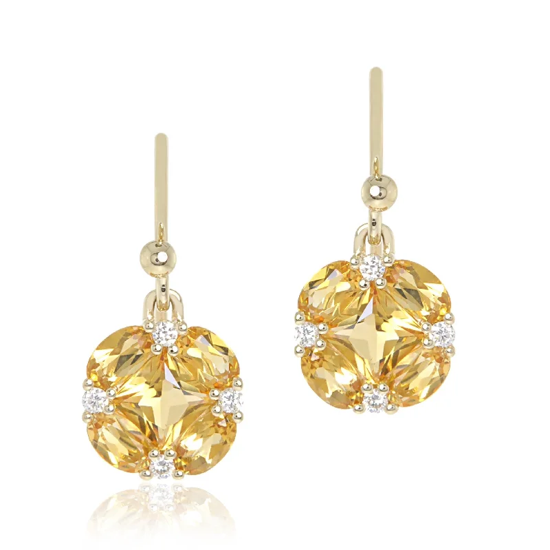 Women’s two-tone earrings-Quadrille Drop Earrings in Citrine & Diamonds