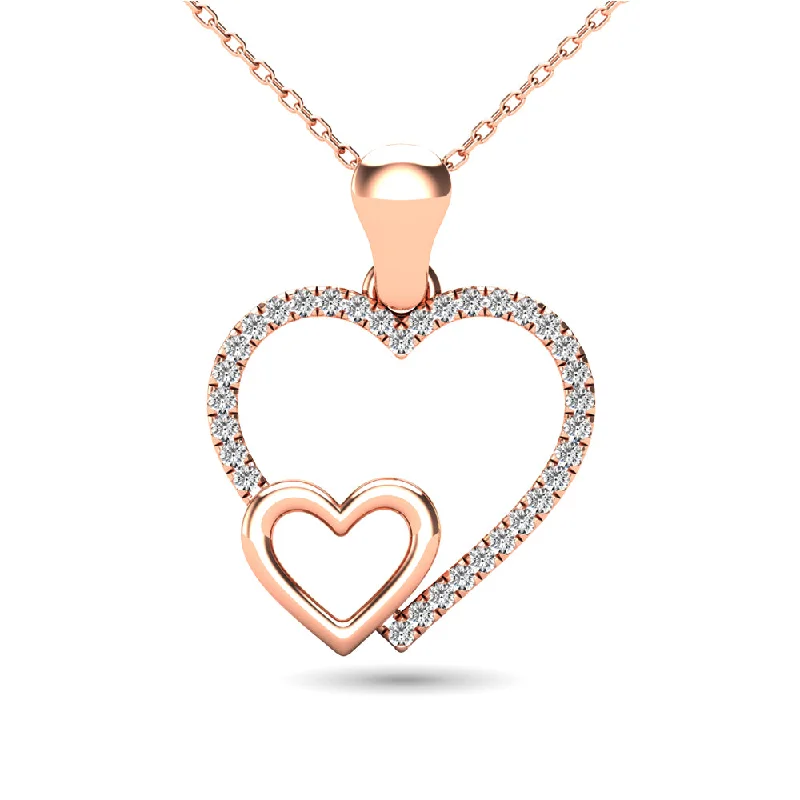 Women’s star necklace-10K Rose Gold 1/20 Ctw Diamond Double Heart Pendant