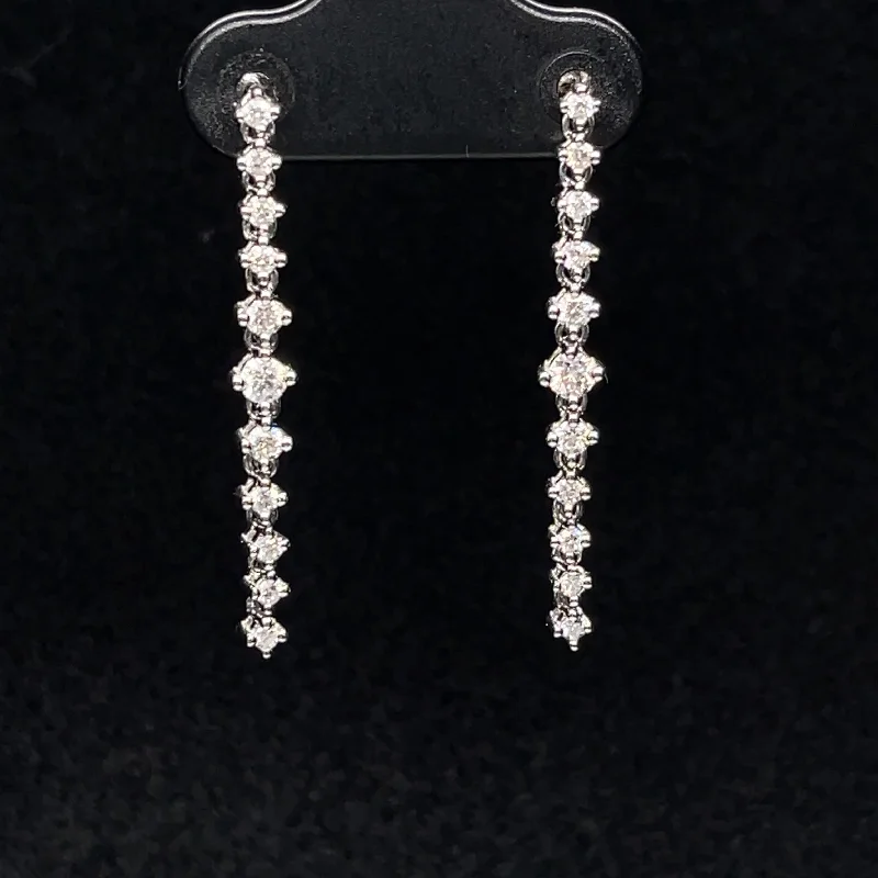 Women’s art deco earrings-Diamond Linear Fringe Dangle Earrings in 18k White Gold - (#85-ERDIA339976)