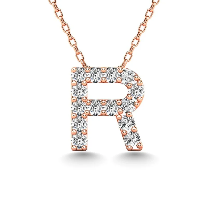 Women’s modern necklace-Diamond 1/8 Ct.Tw. Letter R Pendant in 14K Rose Gold"