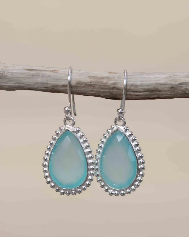 Women’s heart-shaped earrings-Aqua Chalcedony Earrings ~ Sterling Silver 925 ~ ME194