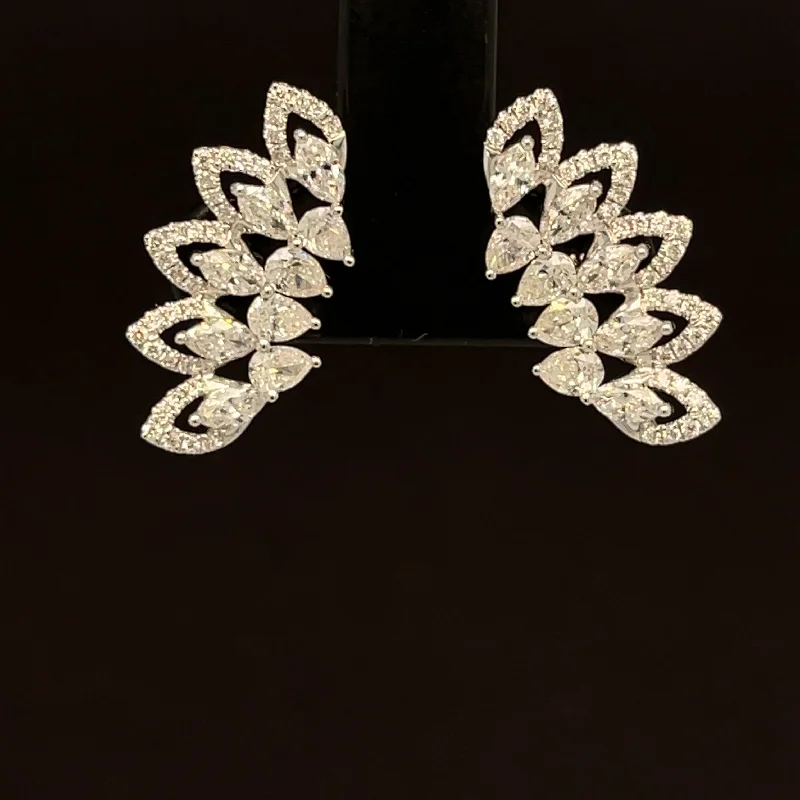 Women’s statement stud earrings-Diamond 1.50ctw Peacock Fan Earrings in 18K White Gold - #393 - ERDIA352484