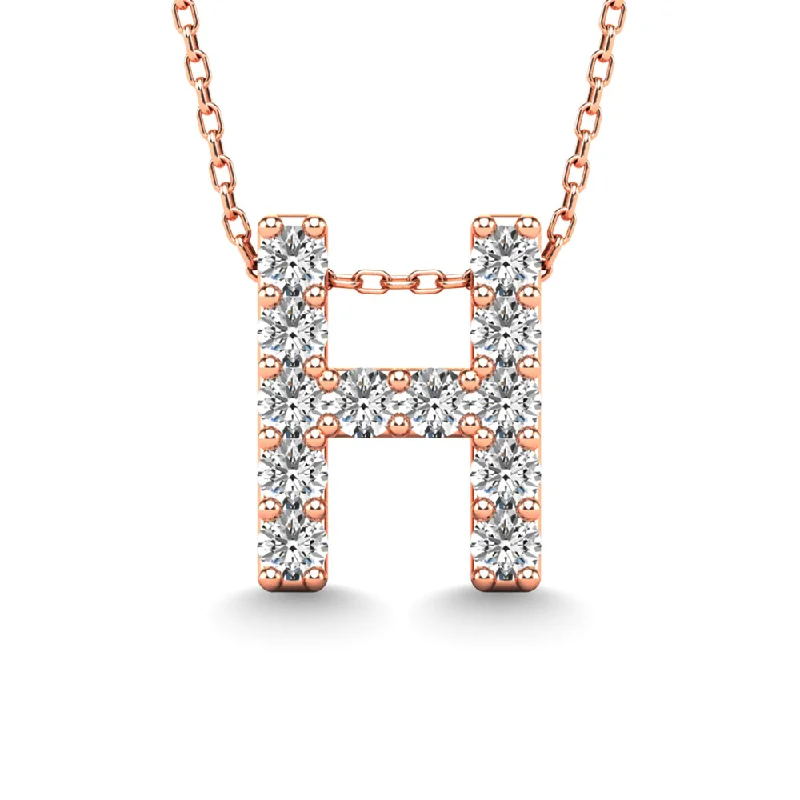 Women’s luxury pendant necklace-Diamond 1/8 Ct.Tw. Letter H Pendant in 14K Rose Gold""