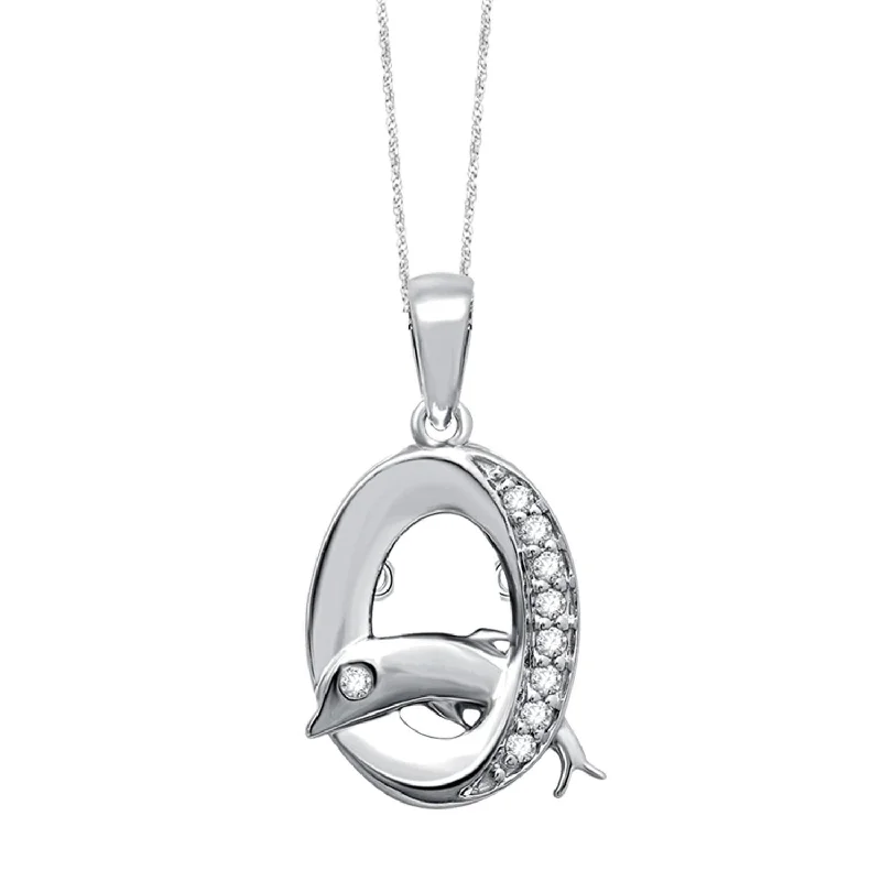 Women’s cubic zirconia necklace-Sterling Silver 1/10 Ctw Moving Diamond Sea Life Pendant