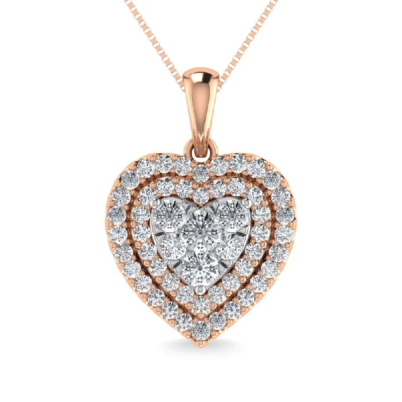 Women’s cubic zirconia necklace-Diamond 3/4 Ct.Tw. Heart Pendant in 14K Rose Gold