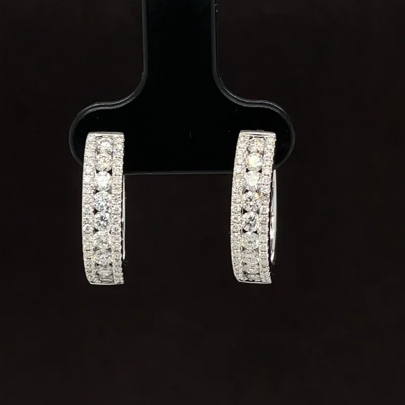 Women’s drop earrings-Diamond Luxe Triple Row Hoop Earrings in 18k White Gold - (#194 - HEDIA002599)