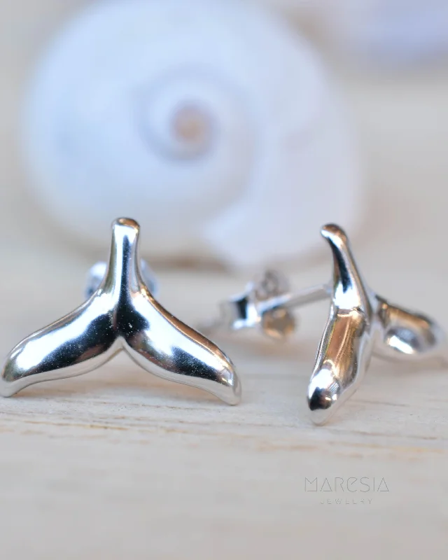 Women’s pearl hoop earrings-Whale Stud Earrings ~ Sterling Silver 925 ~ SME082