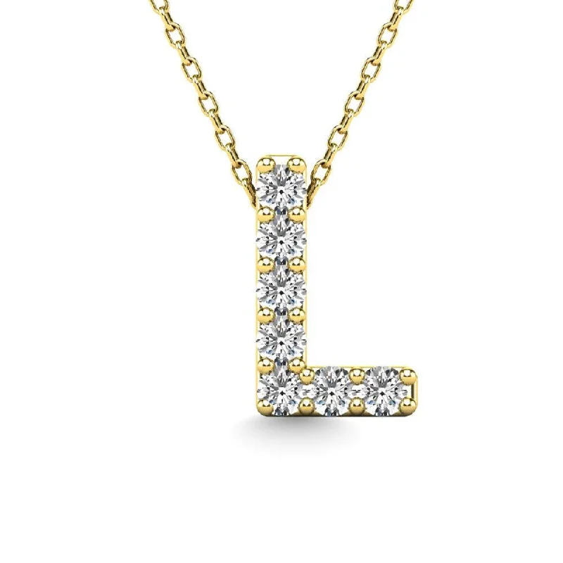 Women’s chokers and necklaces-Diamond 1/20 Ct.Tw. Letter L Pendant in 14K Yellow Gold"