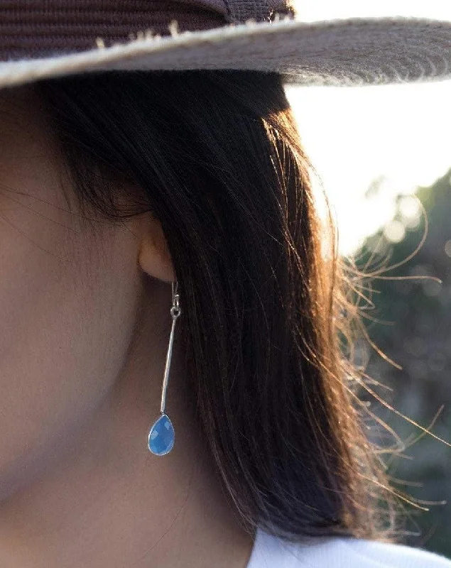 Women’s drop hoop earrings-Blue Chalcedony Earrings ~ Sterling Silver 925  ~ ME132