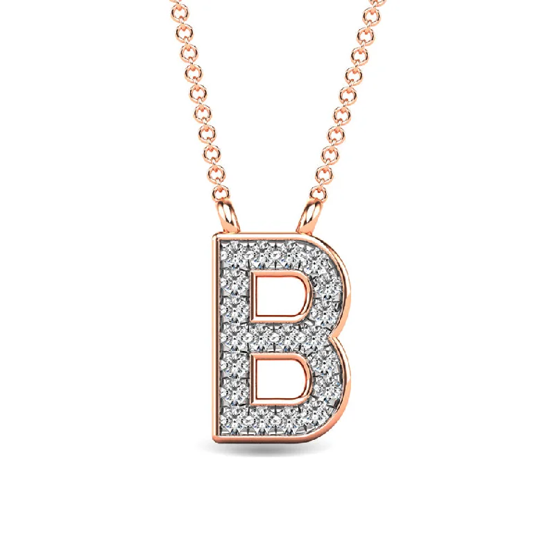 Women’s round pendant necklace-Diamond 1/20 Ct.Tw. Letter B Pendant in 10K Rose Gold""