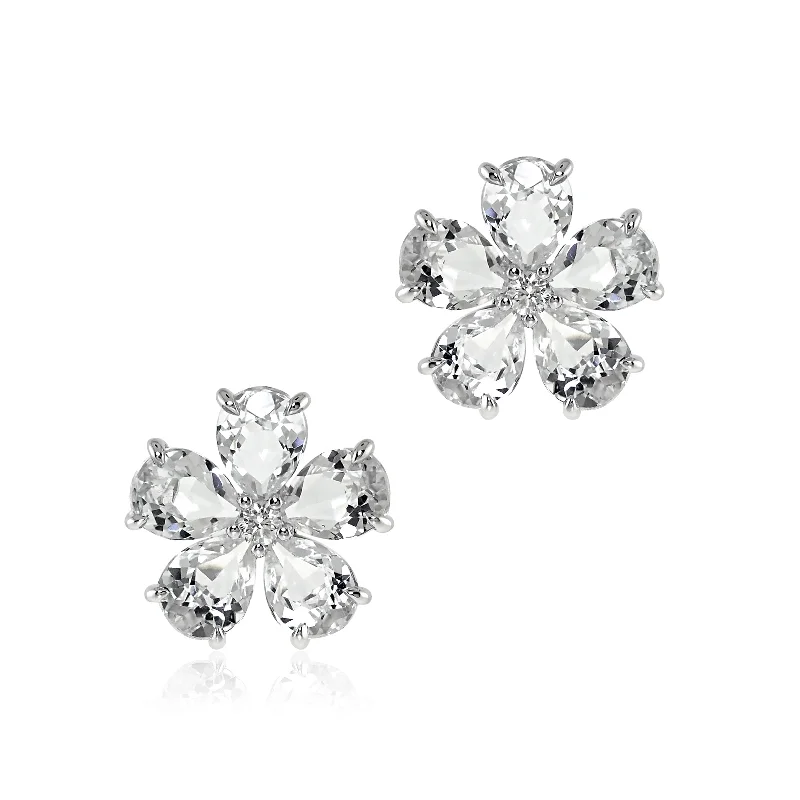 Women’s floral stud earrings-Forget-Me-Not Earrings in White Topaz & Diamonds