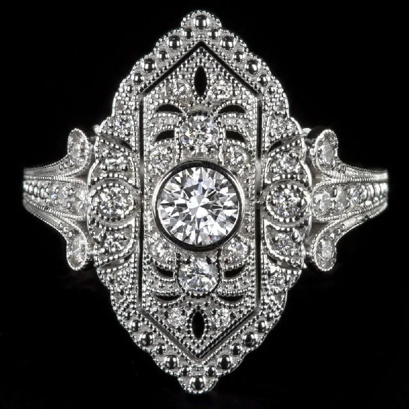 Women’s unique diamond engagement ring-0.59ct DIAMOND NAVETTE RING VINTAGE STYLE ART DECO COCKTAIL WHITE GOLD NATURAL