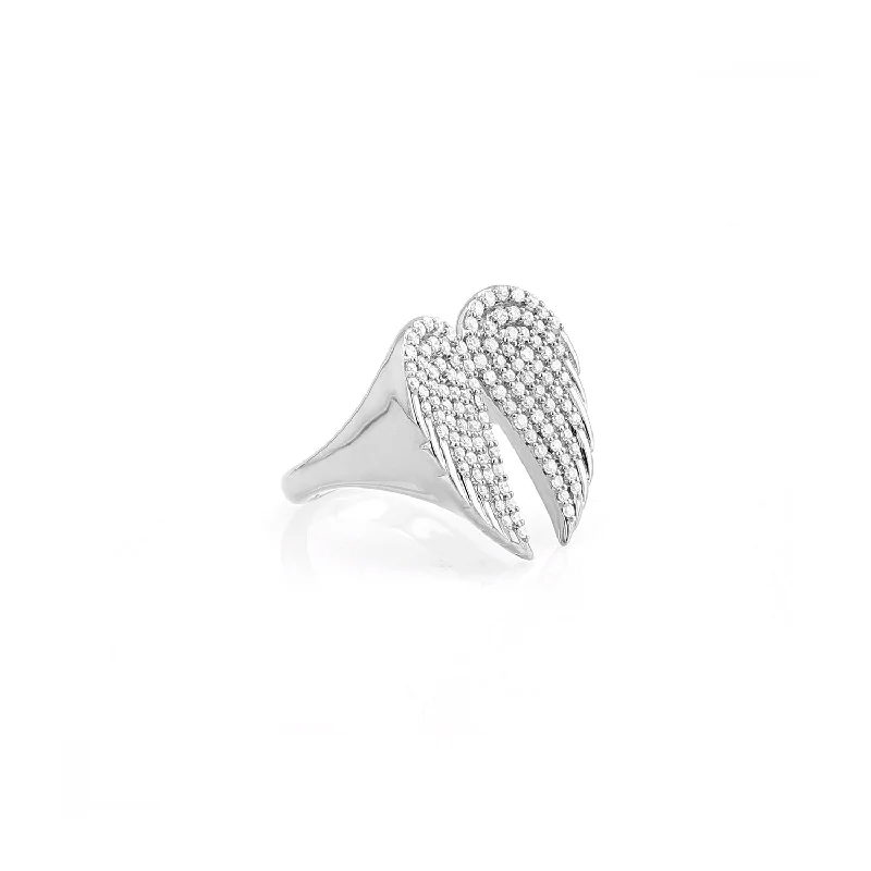 Women’s eternity diamond engagement ring-Diamond Folded Angel Wings Ring  R0489