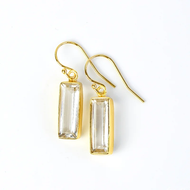 Women’s heart-shaped earrings-Clear Quartz Bar Earrings : April Birthstone : Adira Series