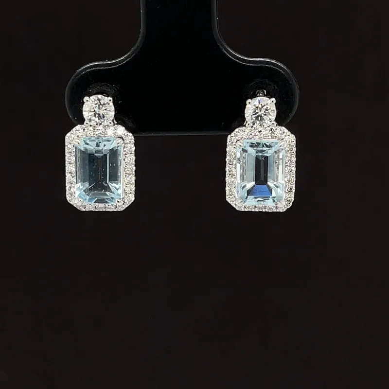 Women’s dazzling diamond earrings-Aquamarine & Diamond 2.19ctw Emerald Cut Drop Earrings in 18k White Gold - #281 - ERAQU006120