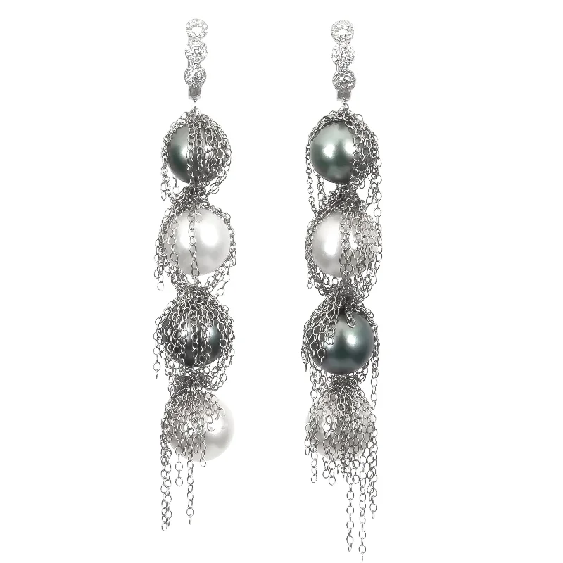 Women’s vintage gold earrings-Pearl Fringe Drops