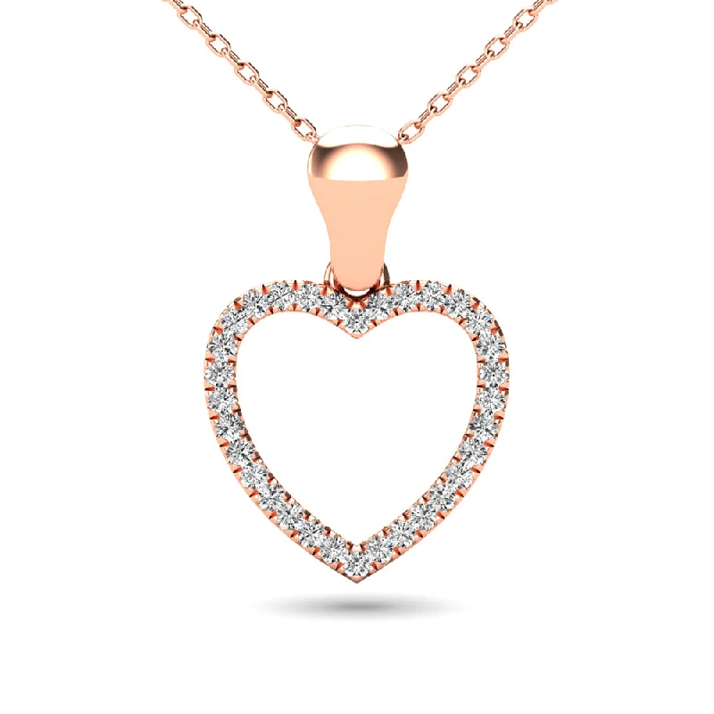 Women’s wedding necklace-10K Rose Gold 1/10 Ctw Diamond Heart Pendant