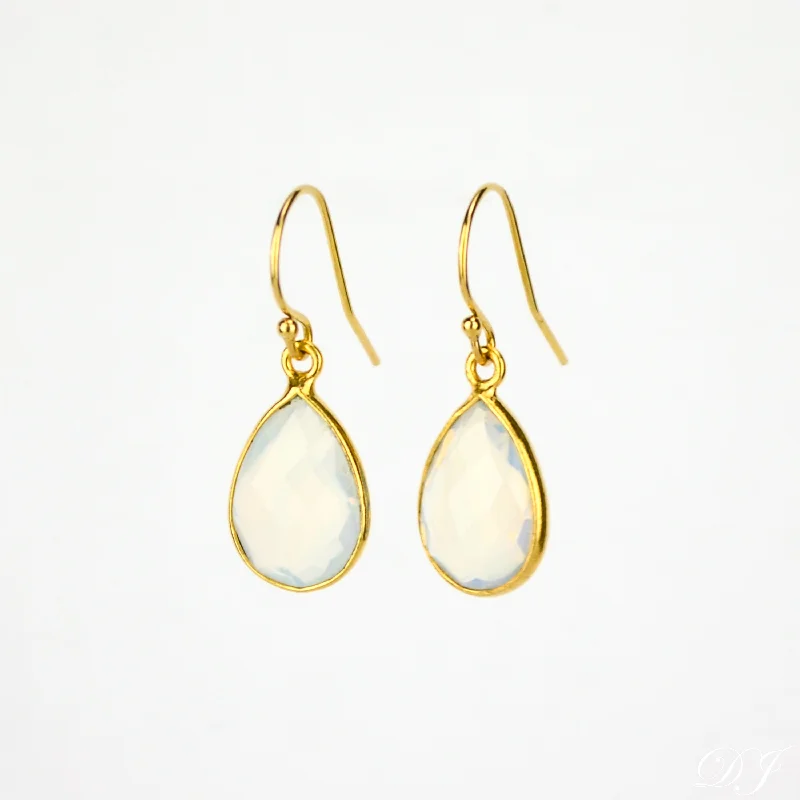 Women’s double hoop earrings-Opalite Small Teardrop Bezel Set Earrings, October Birthstone