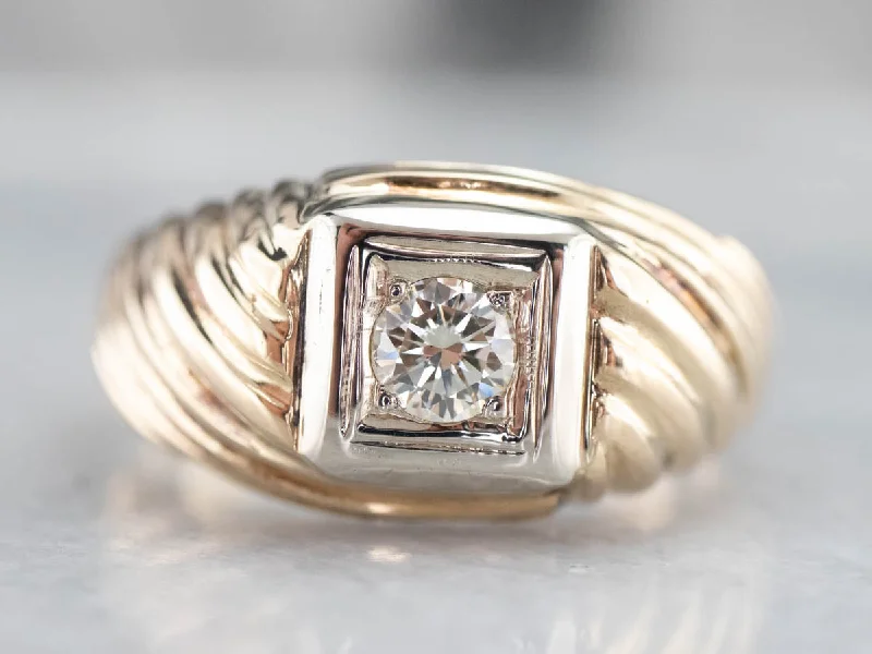 Women’s alternative engagement ring-Vintage Diamond Men's Gold Statement Ring