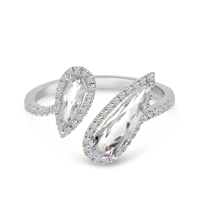 Women’s heart-shaped engagement ring-OFFSET DIAMOND DUO WHITE TOPAZ RING RM3747W-04