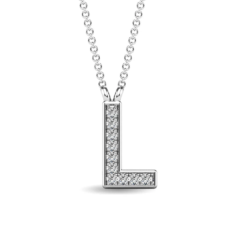 Women’s gemstone chain necklace-Diamond 1/20 Ct.Tw. Letter L Pendant in 10K White Gold""