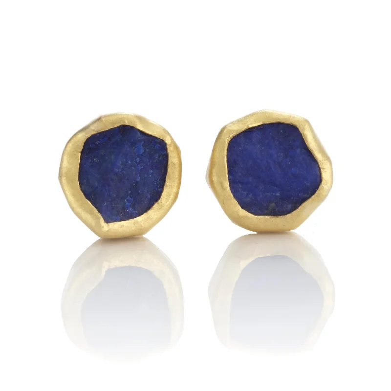 Women’s heart-shaped earrings-Tiny Lapis Rough-Cut Earrings