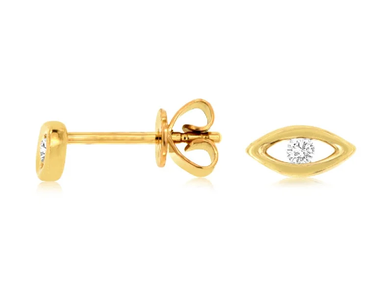 Women’s sparkling stud earrings-14K Yellow Gold Diamond Eye Stud Earrings