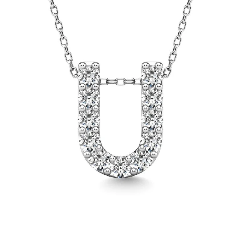 Women’s diamond pendant necklace-Diamond 1/10 Ct.Tw. Letter U Pendant in 14K White Gold"