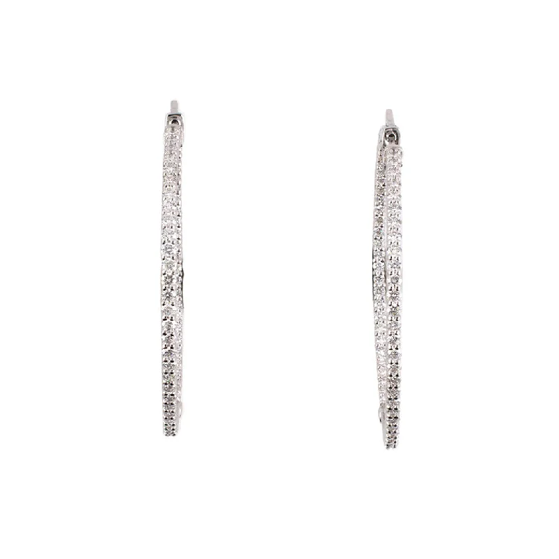 Women’s silver earrings-Diamond White Gold Hoop Earrings