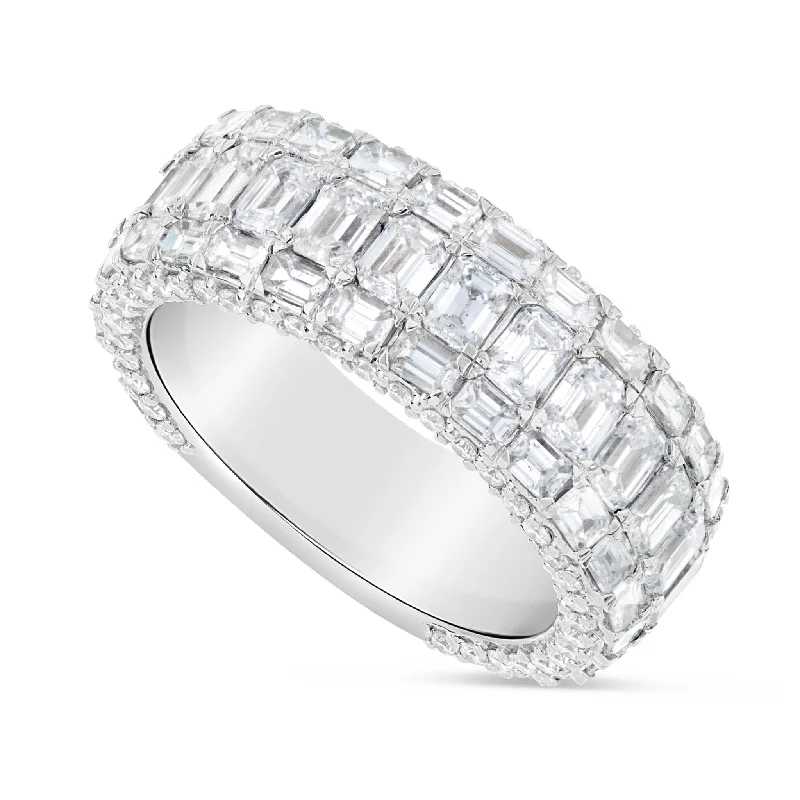 Women’s anniversary diamond engagement ring-14K White Gold 6.44ct Emerald Diamond Eternity Ring