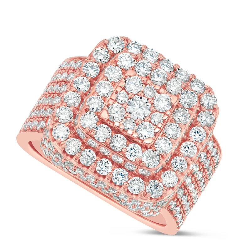 Women’s contemporary engagement ring-10K Rose Gold 5.47ct Diamond Bilevel Square Statement Ring